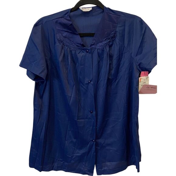 Vanity Fair Sleepwear Set Navy Blue Womens Large All Nylon Lightweight Button - Picture 2 of 16